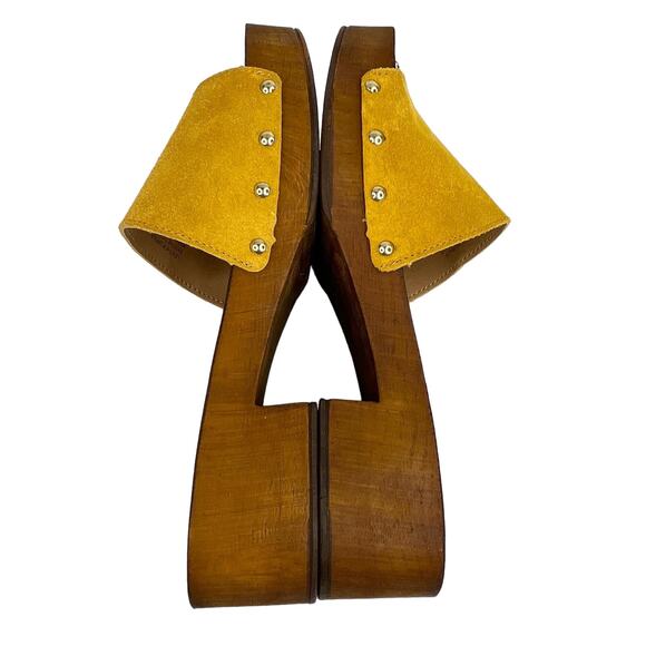 Seychelles Marine Layer Suede Mustard Wood Sandals Slip Ons 6.5 New - Picture 8 of 11